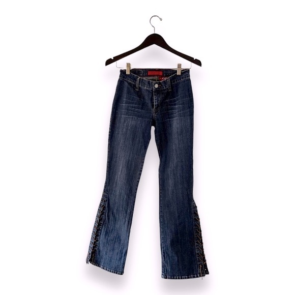 Vintage Y2K Flare Leg Lace Up Low Rise Denim Jeans - Picture 1 of 7